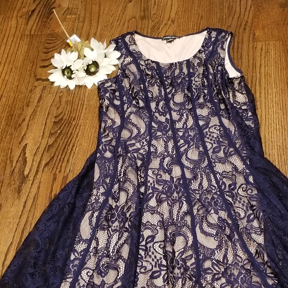 Candalite Navy Blue Lace Overlay Dress Sz 2X